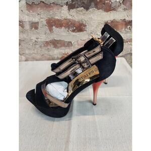 Gatuxu Womens Platform Stiletto High Heels US 7 Black Metallic Strappy Zip Up b